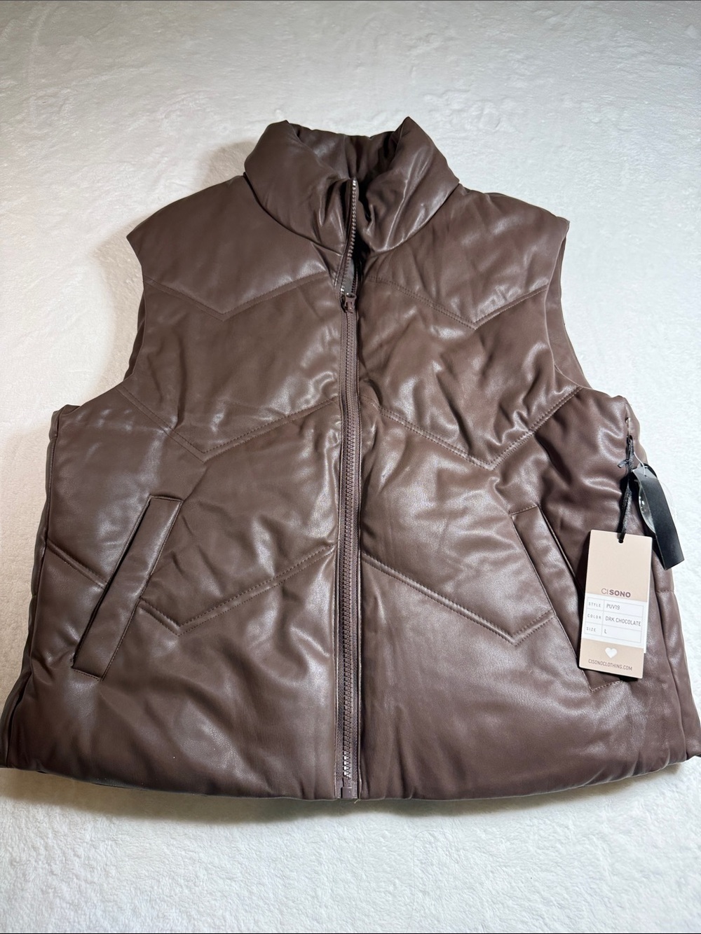 Ci Sono Brown Vegan Leather Puffer Vest